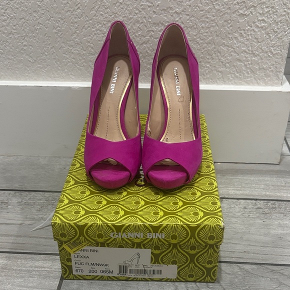 Gianni Bini Shoes - Gianni Bini Fuchsia Suede Peep-Toe Heels